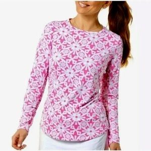 IBKUL Plus Size Top XXL Long Sleeve Preppy Tennis Moroccan Pink Cooling Resort